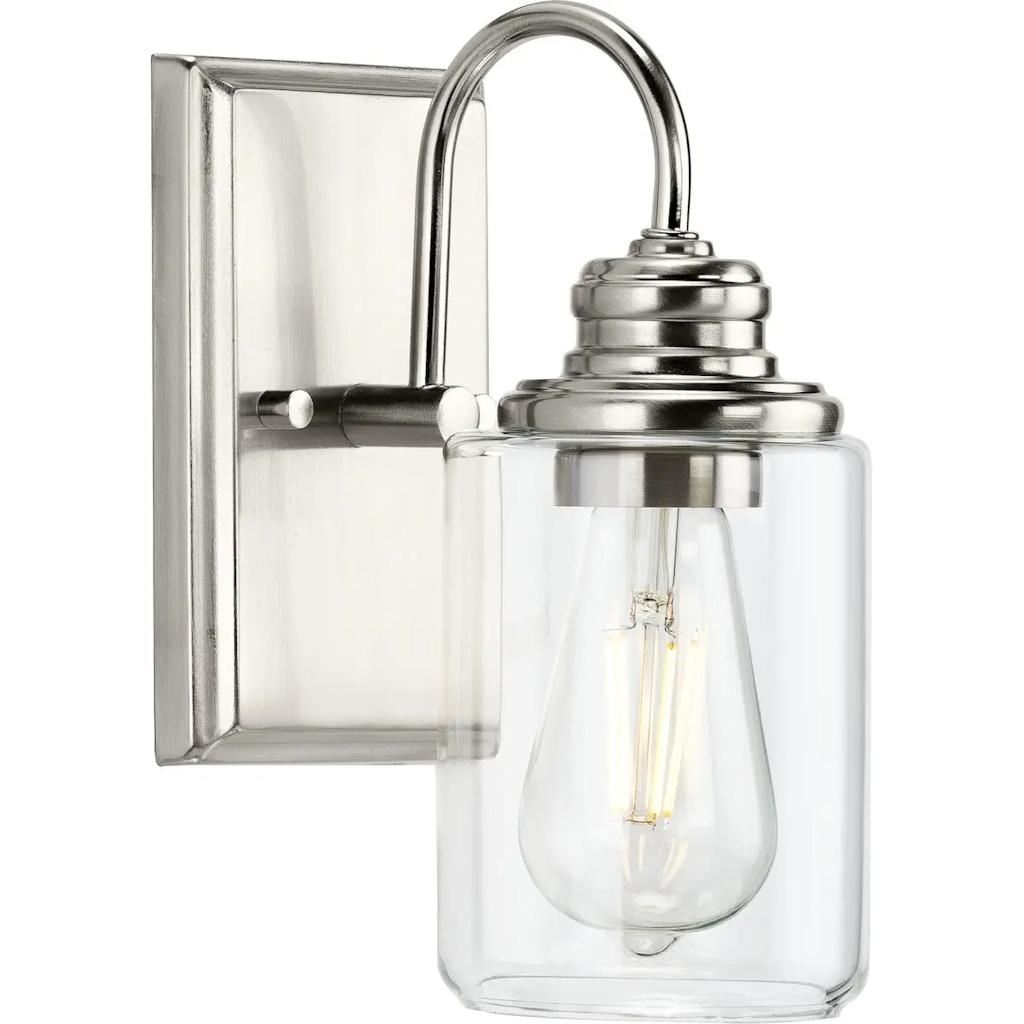 1 Light 120 volt Vintage Brass Vanity Clear Glass Light Fixture 1
