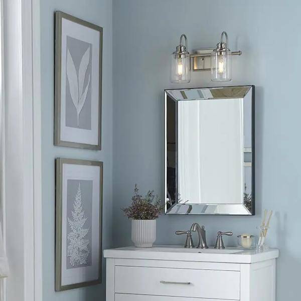 2 Light 120 volt Brushed Nickel Vanity Clear Glass Light Fixture 2