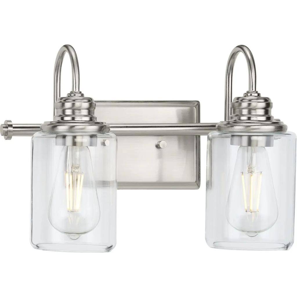 2 Light 120 volt Brushed Nickel Vanity Clear Glass Light Fixture 1
