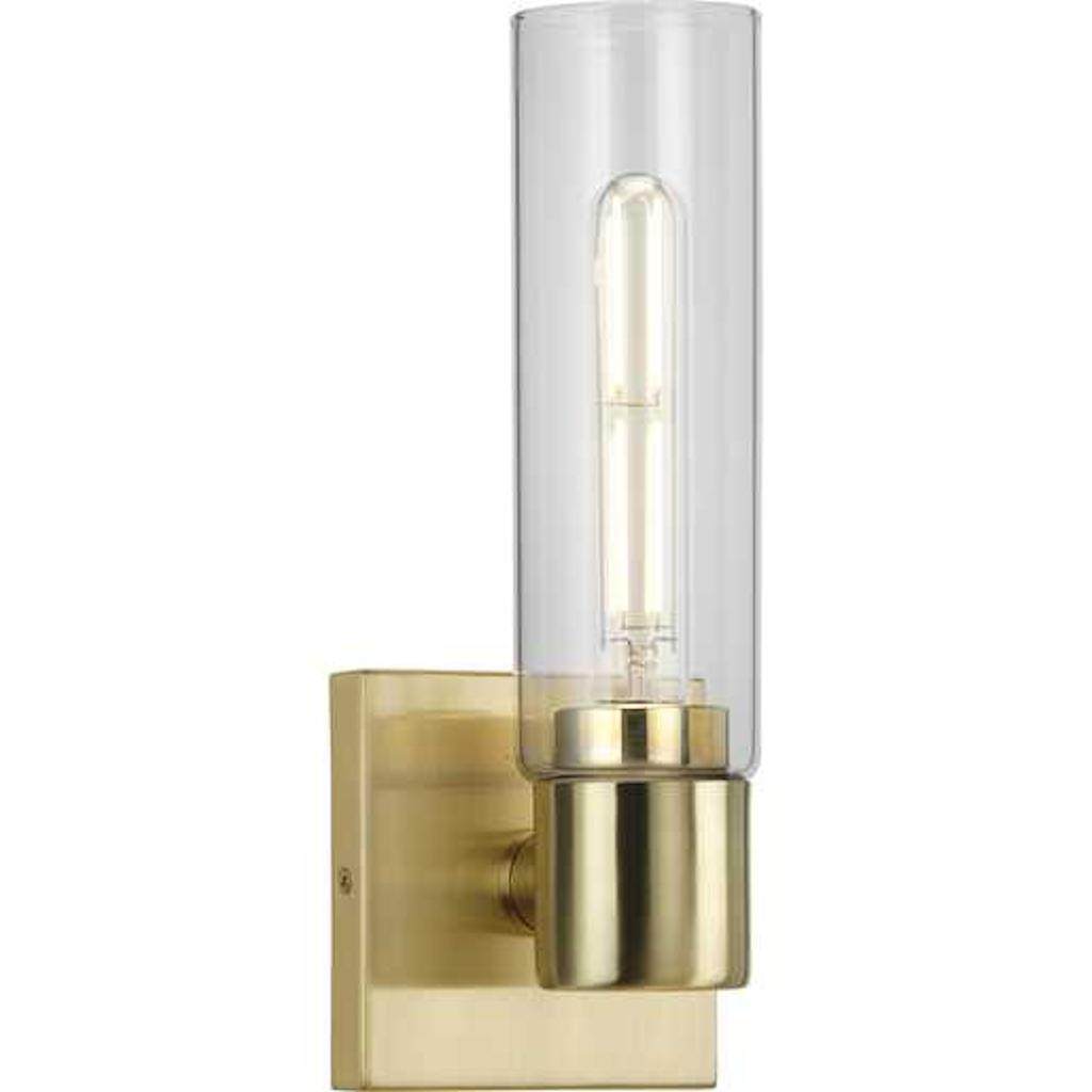 1 Light 120 volt Satin Brass Vanity Clear Glass Light Fixture 1