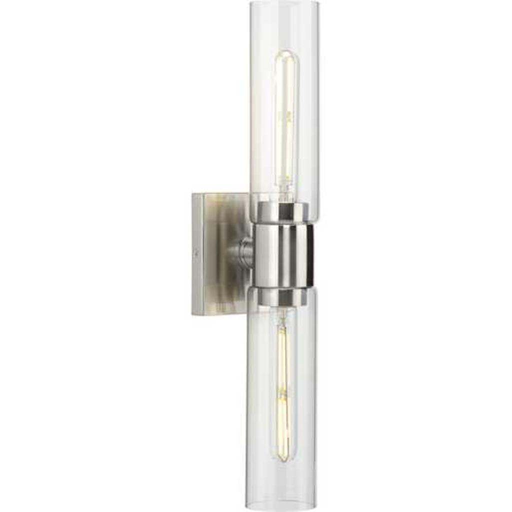 2 Light 120 volt Brushed Nickel Vanity Clear Glass Light Fixture 1