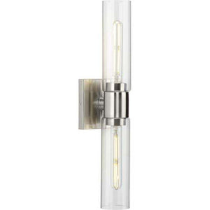 2 Light 120 volt Brushed Nickel Vanity Clear Glass Light Fixture 1