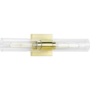 2 Light 120 volt Satin Brass Vanity Clear Glass Light Fixture 2