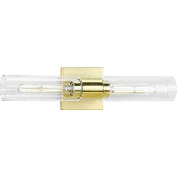 2 Light 120 volt Satin Brass Vanity Clear Glass Light Fixture 2