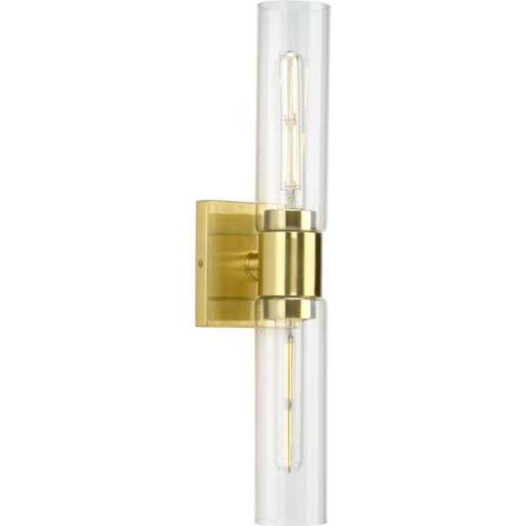 2 Light 120 volt Satin Brass Vanity Clear Glass Light Fixture 1