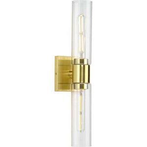 2 Light 120 volt Satin Brass Vanity Clear Glass Light Fixture 1
