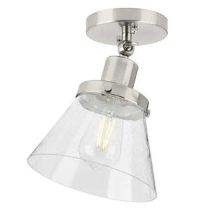 1 Light 120 volt Brushed Nickel Clear Seeded Glass Cone Ceiling Light Fixture 2