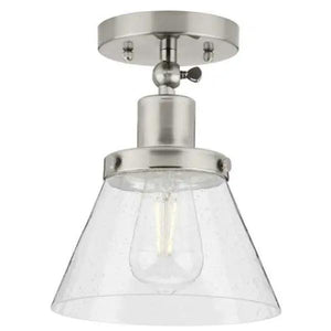 1 Light 120 volt Brushed Nickel Clear Seeded Glass Cone Ceiling Light Fixture 1