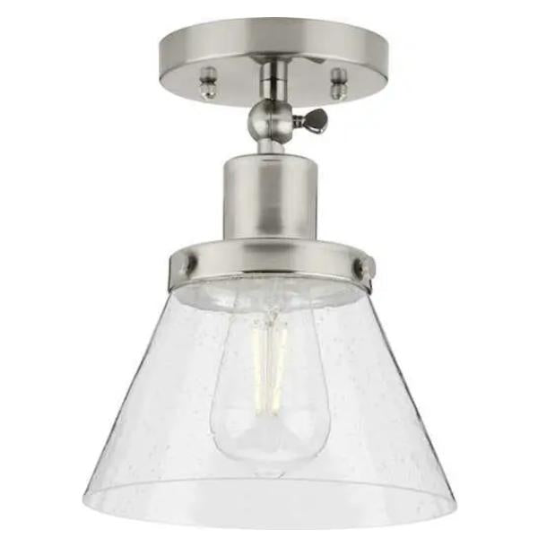 1 Light 120 volt Brushed Nickel Clear Seeded Glass Cone Ceiling Light Fixture 1