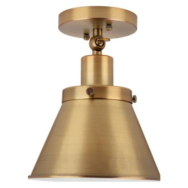 1 Light 120 volt Vintage Brass Steel Cone Ceiling Light Fixture 1