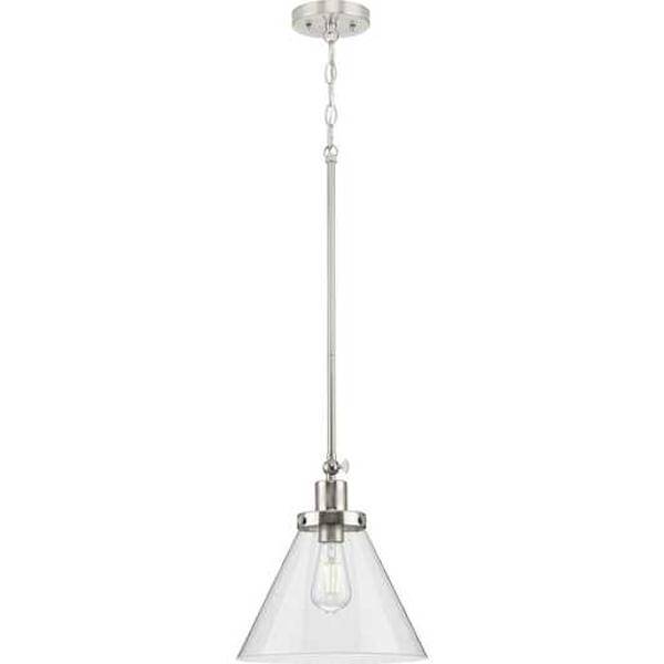 1 Light Brushed Nickel Clear Seeded Glass Shade Dimmable Pendant Light Fixture 2