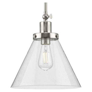 1 Light Brushed Nickel Clear Seeded Glass Shade Dimmable Pendant Light Fixture 1