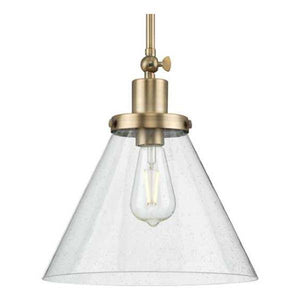 1 Light Vintage Brass Clear Seeded Glass Shade Dimmable Pendant Light Fixture 1