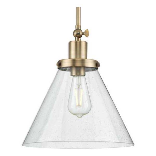1 Light Vintage Brass Clear Seeded Glass Shade Dimmable Pendant Light Fixture 1