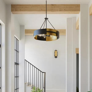 5 Light Textured Black/Distressed Gold Pendant Lowery Collection Light Fixture 4