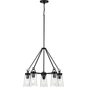 5 Light Matte Black Clear Glass Shade Chandelier Light Fixture 2