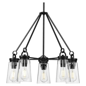 5 Light Matte Black Clear Glass Shade Chandelier Light Fixture 1
