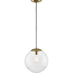 1 Light Brushed Bronze Clear Glass Round Pendant Light Fixture 2