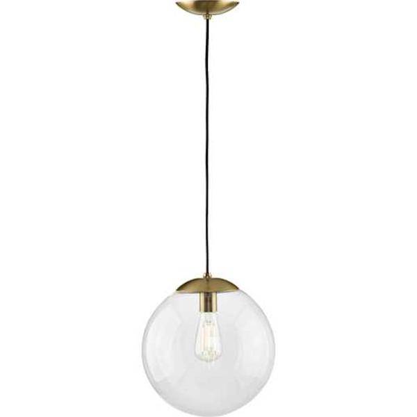 1 Light Brushed Bronze Clear Glass Round Pendant Light Fixture 2