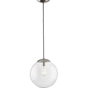 1 Light Brushed Nickel Clear Glass Round Pendant Light Fixture 2