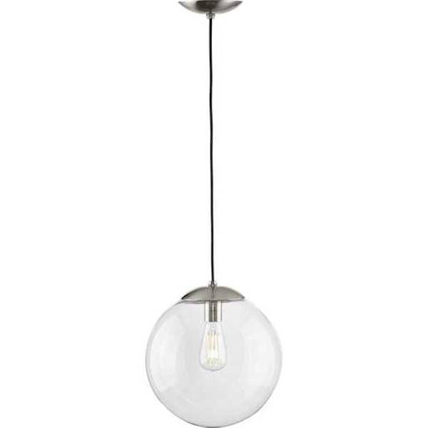 1 Light Brushed Nickel Clear Glass Round Pendant Light Fixture 2