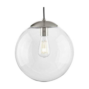 1 Light Brushed Nickel Clear Glass Round Pendant Light Fixture 1