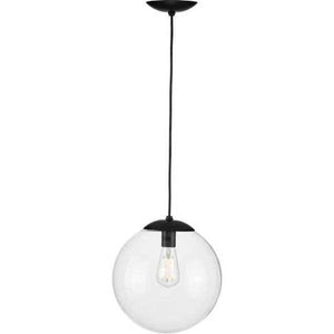 1 Light Matte Black Clear Glass Round Pendant Light Fixture 2