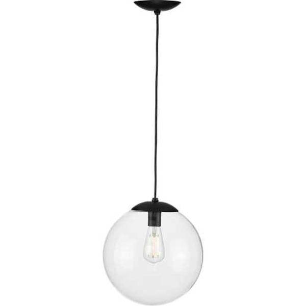 1 Light Matte Black Clear Glass Round Pendant Light Fixture 2
