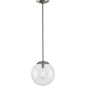 1 Light Brushed Nickel Clear Glass Round Pendant Light Fixture 2