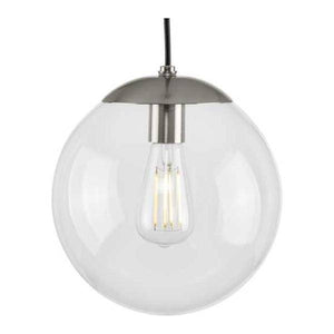 1 Light Brushed Nickel Clear Glass Round Pendant Light Fixture 1