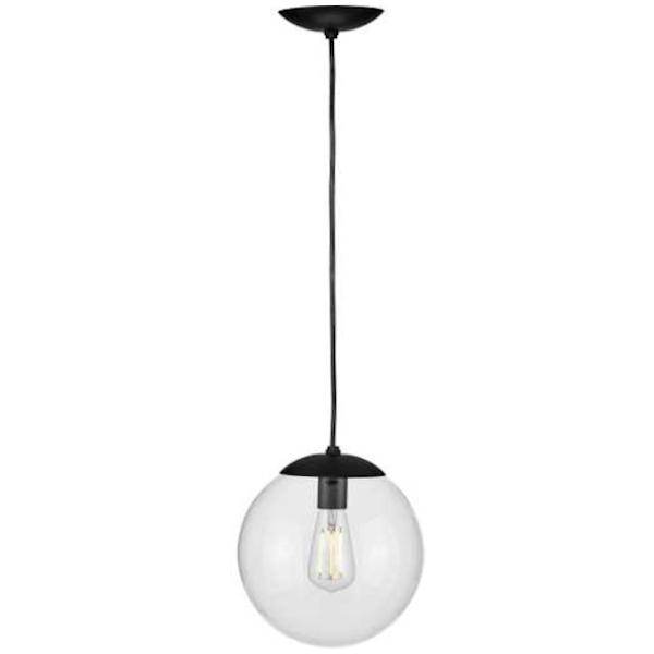 1 Light Matte Black Clear Glass Round Pendant Light Fixture 2