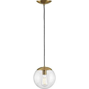 1 Light Brushed Bronze Clear Glass Round Pendant Light Fixture 2