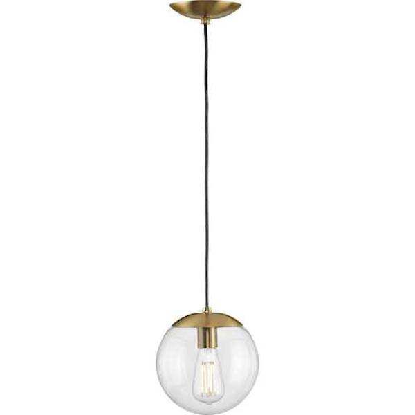1 Light Brushed Bronze Clear Glass Round Pendant Light Fixture 2