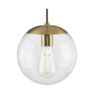 1 Light Brushed Bronze Clear Glass Round Pendant Light Fixture 1