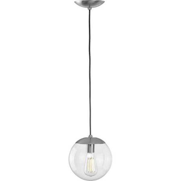 1 Light Brushed Nickel Clear Glass Round Pendant Light Fixture 2