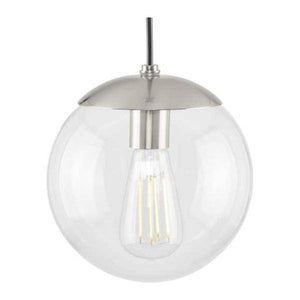 1 Light Brushed Nickel Clear Glass Round Pendant Light Fixture 1