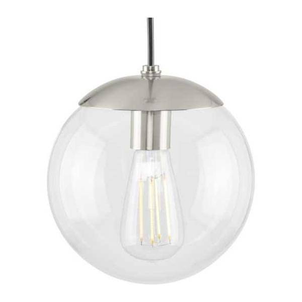 1 Light Brushed Nickel Clear Glass Round Pendant Light Fixture 1