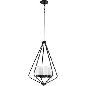 4 Light Matte Black Etched White Glass Contemporary Style Elara Collection Pendant Light Fixture 2