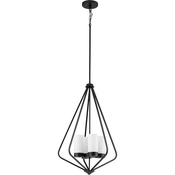 4 Light Matte Black Etched White Glass Contemporary Style Elara Collection Pendant Light Fixture 2