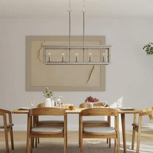 5 Light Brushed Nickel Grey Washed Oak Linear Chandelier Light Fixture 2