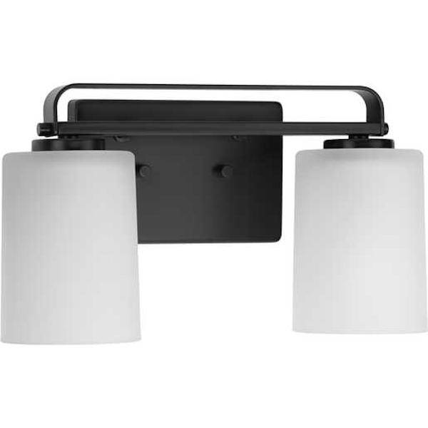 2 Light 120 volt Matte Black Vanity Etched Glass Light Fixture 2