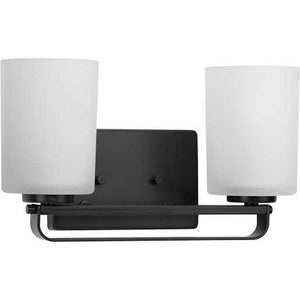 2 Light 120 volt Matte Black Vanity Etched Glass Light Fixture 1