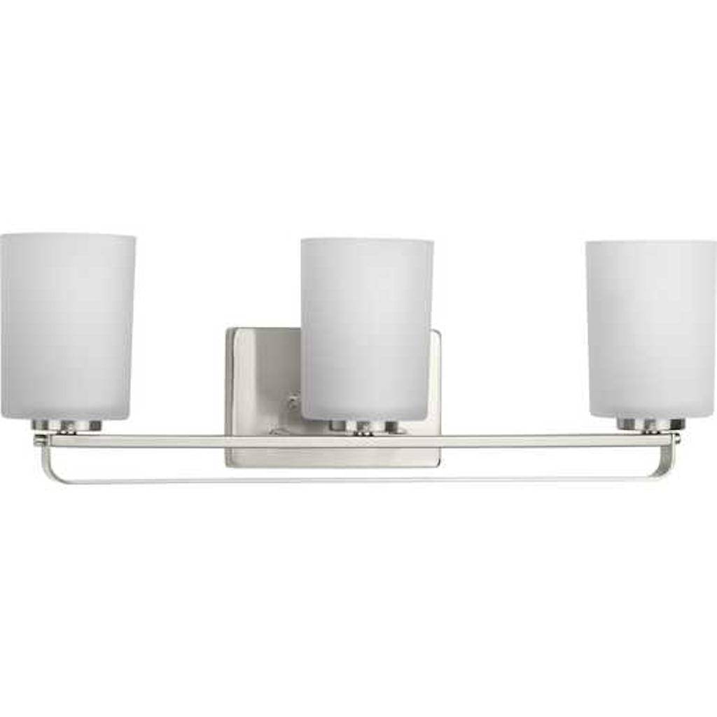 3 Light 120 volt Brushed Nickel Vanity Etched Glass Light Fixture 1