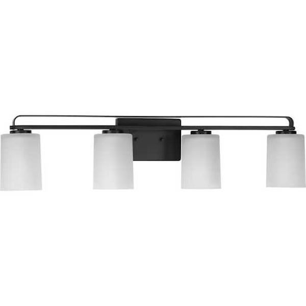4 Light 120 volt Matte Black Vanity Etched Glass Light Fixture 2