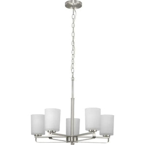5 Light Brushed Nickel Etched Glass Shade Chandelier Light Fixture 2