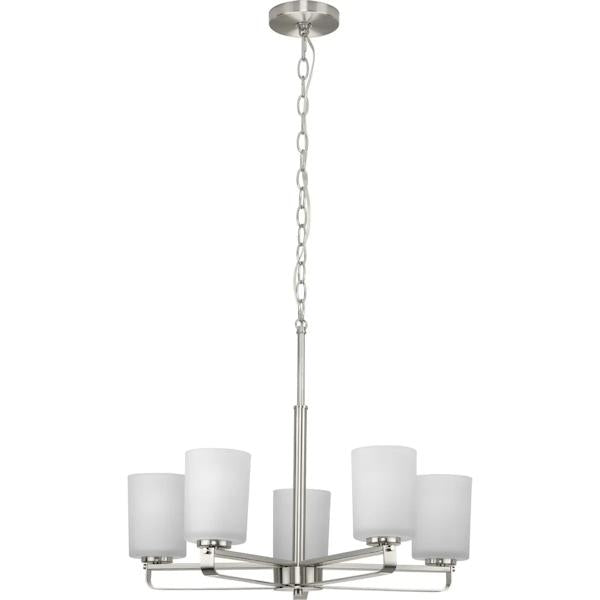 5 Light Brushed Nickel Etched Glass Shade Chandelier Light Fixture 2
