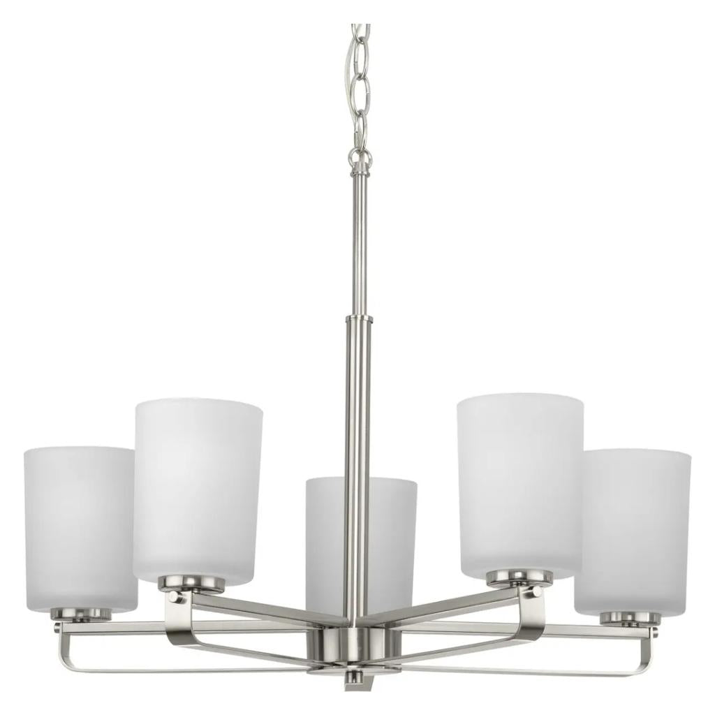 5 Light Brushed Nickel Etched Glass Shade Chandelier Light Fixture 1