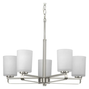 5 Light Brushed Nickel Etched Glass Shade Chandelier Light Fixture 1