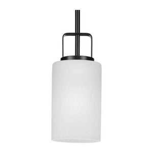 1 Light Matte Black Etched Glass Shade Pendant Light Fixture 1