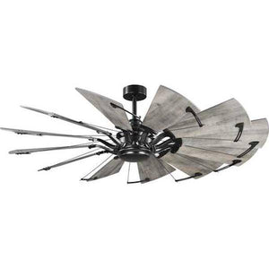 60" Matte Black 12 Rustic Charcoal Blade Remote Control Windmill Ceiling Fan 1